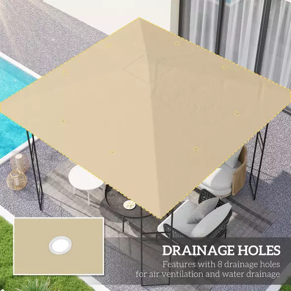 Outsunny 3 x 3(m) Gazebo Canopy Replacement Cover, Garden Gazebo Roof Replacement with Drain Holes, Water Resistant PVC Coating, 370g/㎡, UPF30+, TOP COVER ONLY, Beige - 4