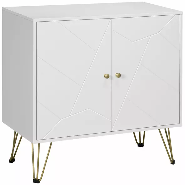 HOMCOM Storage Cabinet Slim Sideboard with Golden Hairpin Legs Adjustable Shelves for Living Room Dining Room Hallway White - 1