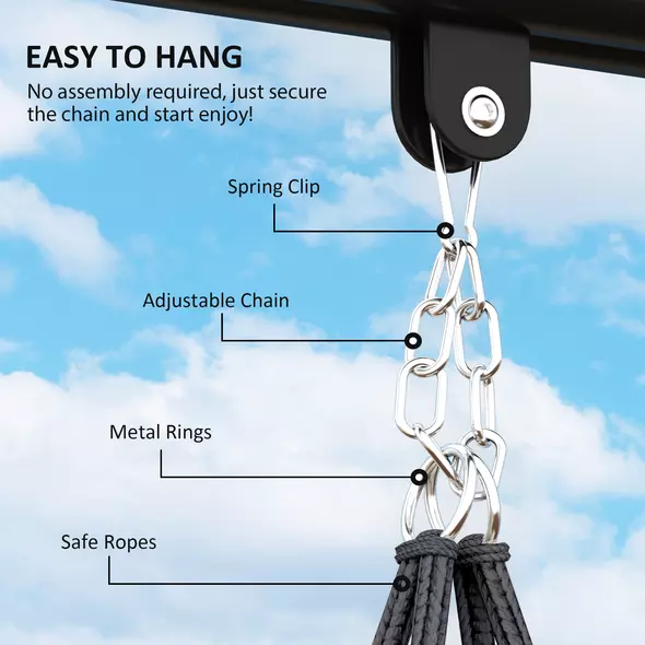 Outsunny Hanging Chair Outdoor Hammock Chair with Soft Cushion, Cotton Rope Boho Style Swing Chair, Hanging Garden Swing Seat for Indoor Outdoor, Dark Grey - 6