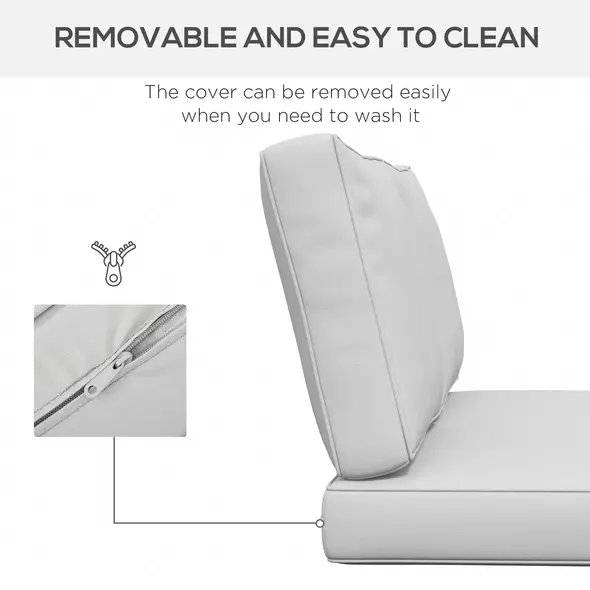 Outsunny 2 Seater Back and Seat Cushion Pillows Replacement, Patio Chair Cushions Set for Indoor Outdoor, Light Grey - 6