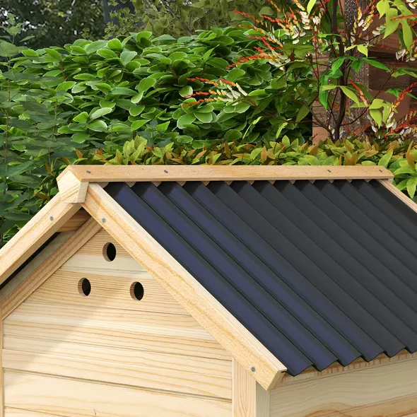 PawHut Wooden Duck House with Double Doors, Openable Roof, Ventilation Holes, Removable Base, Natural Wood Finish - 9