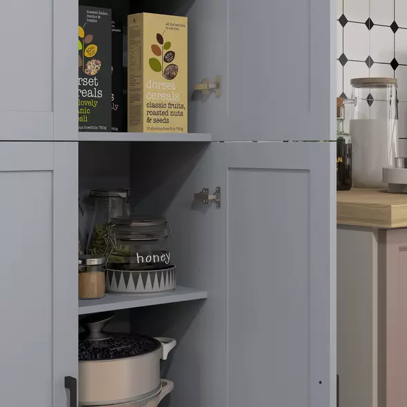 HOMCOM Freestanding Kitchen Cupboard, 4-Door Storage Cabinet with Adjustable Shelves, Modern Kitchen Pantry for Dining Room, 170cm, Grey - 9