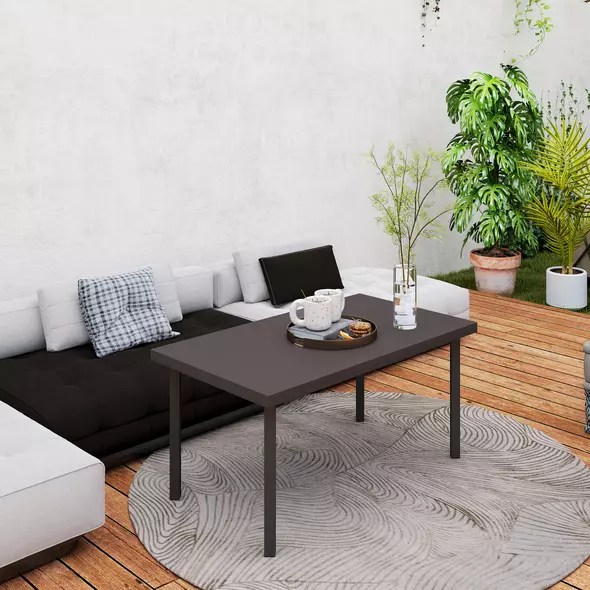 Outsunny Metal Garden Coffee Table, Rectangular Outdoor Side Table with Woodgrain Tabletop, Foot Pads for Outside, Garden, Balcony, Porch, 95 x 55 x 46cm, Brown - 8