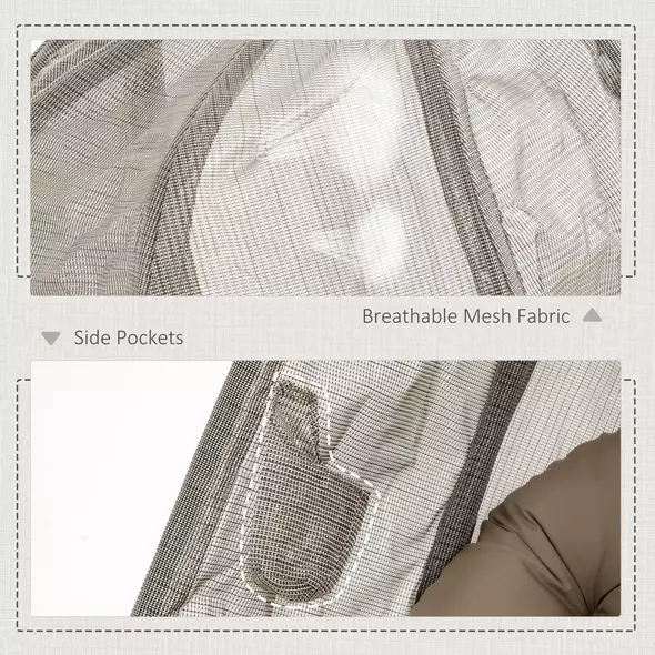 Outsunny Hanging Egg Chair, Folding Texteline Swing Hammock with Side Pocket, Cushion and Stand for Indoor Outdoor, Patio Garden Furniture, Khaki - 7