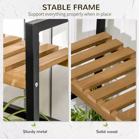 Outsunny 3 Tiered Plant Stand with Hanging Hooks, Flower Rack Shelf for Indoor Outdoor Porch Balcony Living Room Bedroom - 6