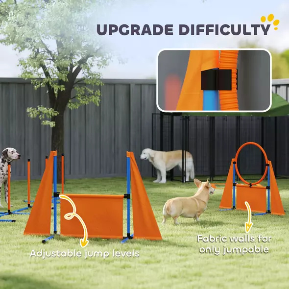 PawHut 6-Piece Dog Agility Equipment Set with Weave Poles, Jump Ring, Hurdle, Pause Box, Bag, Orange - 5