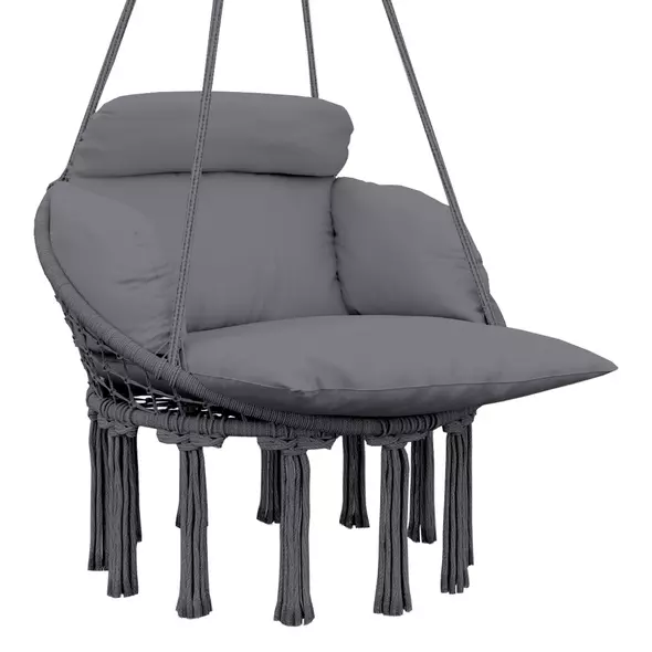 Outsunny Hanging Chair Outdoor Hammock Chair with Soft Cushion, Cotton Rope Boho Style Swing Chair, Hanging Garden Swing Seat for Indoor Outdoor, Dark Grey - 1