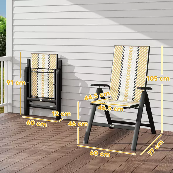 Outsunny Set of Two Rattan Reclining Garden Chairs - Multicolour - 3