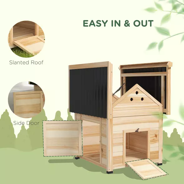 PawHut Wooden Duck House with Double Doors, Openable Roof, Ventilation Holes, Removable Base, Natural Wood Finish - 5