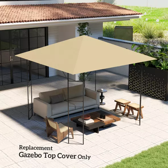 Outsunny 3 x 3(m) Gazebo Canopy Replacement Cover, Garden Gazebo Roof Replacement with Drain Holes, Water Resistant PVC Coating, 370g/㎡, UPF30+, TOP COVER ONLY, Beige - 7