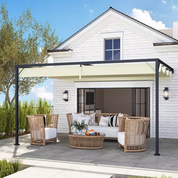 Outsunny 4 x 3 m Pergola, with Sliding Canopy - Cream - 8