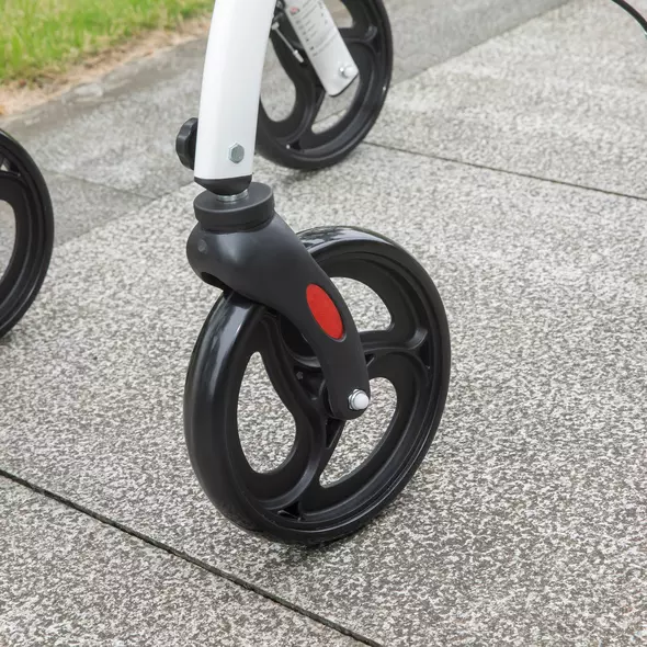 HOMCOM Folding Upright Rollator Walker with Lightweight Walking Frame, Storage Bag, Tray, Dual Brakes, Adjustable Handle Height, Mobility Aid Rolling 4 Wheeled Walker for Seniors, White - 9