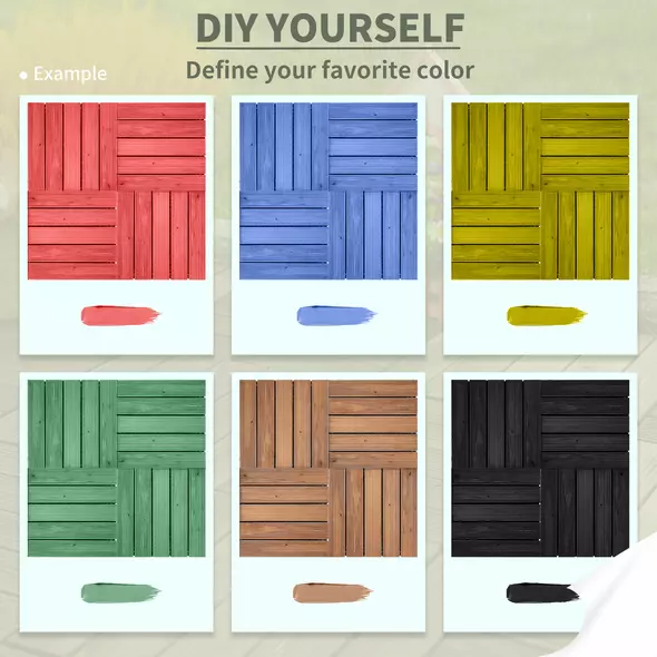 Outsunny 27 Pcs Solid Wood Interlocking Decking Tiles For Patio, Balcony, Roof Terrace, Hot Tub, Black, (30 x 30 cm Per Piece) - 8