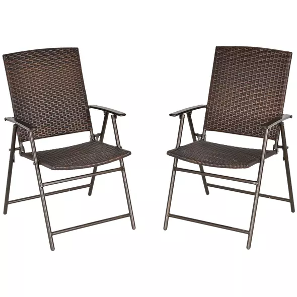 Outsunny Set of Two Folding Rattan Seat Chairs - Brown - 1