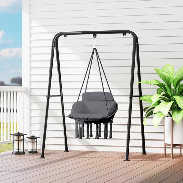 Outsunny Hanging Chair Outdoor Hammock Chair with Soft Cushion, Cotton Rope Boho Style Swing Chair, Hanging Garden Swing Seat for Indoor Outdoor, Dark Grey - 9