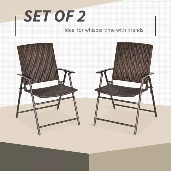 Outsunny Set of Two Folding Rattan Seat Chairs - Brown - 4