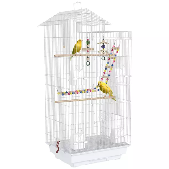 PawHut Bird Cage for Budgies, Finches, Canaries w/ Accessories, Toys, Tray, White - 1