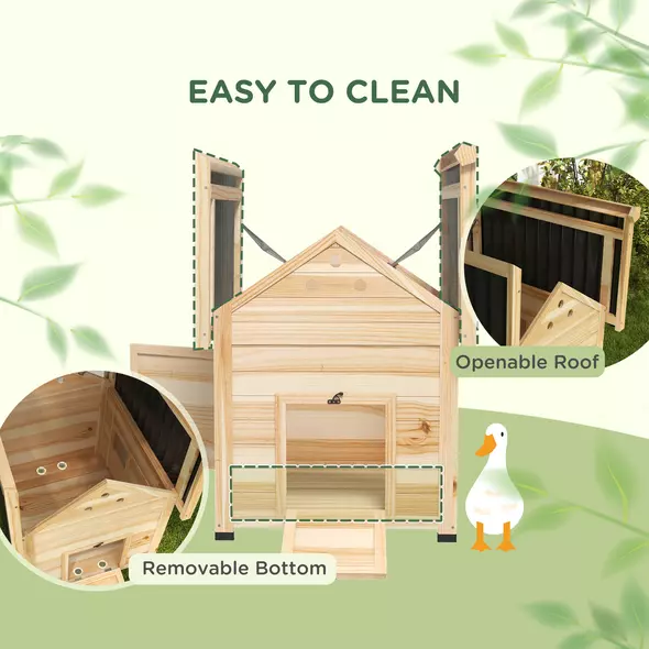 PawHut Wooden Duck House with Double Doors, Openable Roof, Ventilation Holes, Removable Base, Natural Wood Finish - 4