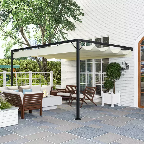 Outsunny 4 x 3 m Pergola, with Sliding Canopy - Cream - 7
