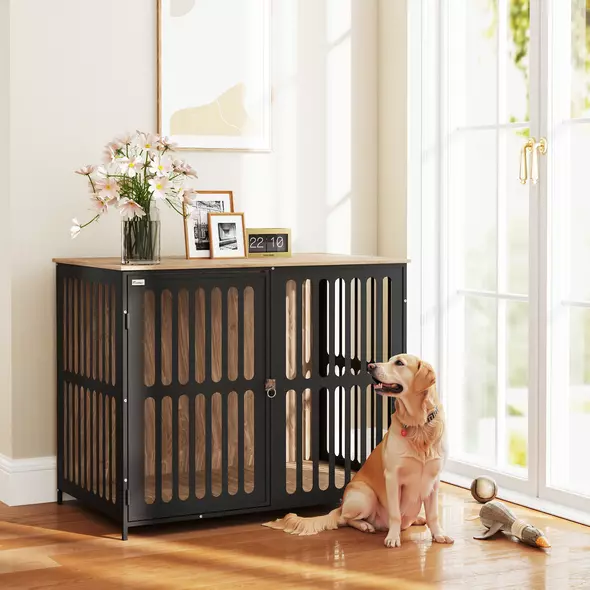 PawHut Dog Crate Furniture with Anti-Chew Resistant Mesh, Anti-Escape Single Door, for Large Dogs, 100 x 60 x 81.5 cm - 2