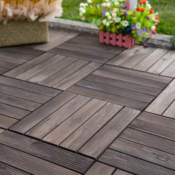 Outsunny 27 Pcs Solid Wood Interlocking Decking Tiles For Patio, Balcony, Roof Terrace, Hot Tub, Black, (30 x 30 cm Per Piece) - 2