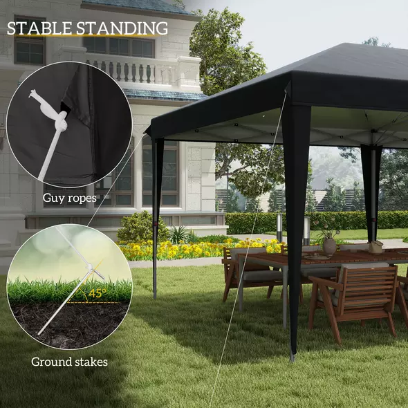 Outsunny Pop Up Gazebo 3 x 6m, Foldable Canopy Tent, Height Adjustable Wedding Awning Canopy w/ Carrying Bag, Black - 7