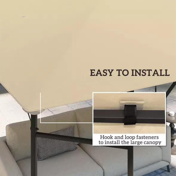 Outsunny 3 x 3(m) Gazebo Canopy Replacement Cover, Garden Gazebo Roof Replacement with Drain Holes, Water Resistant PVC Coating, 370g/㎡, UPF30+, TOP COVER ONLY, Beige - 5