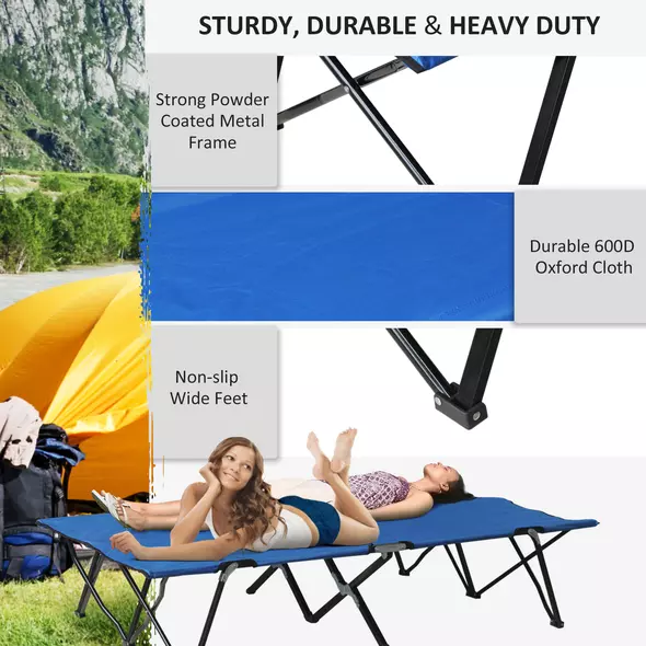 Outsunny Double Camping Cot Bed, with Bag - Blue - 4