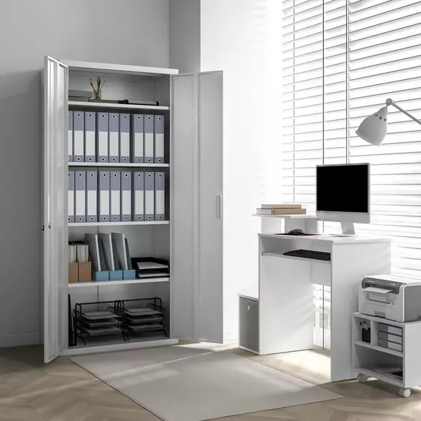 HOMCOM Five Shelf Lockable Steel Office Cabinet - White - 9