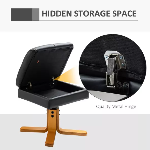 HOMCOM PU Leather Swivel Recliner Chair with Footstool, Wooden Base and Storage for Living Room, Black - 5