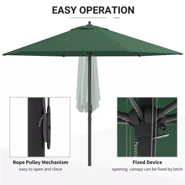 Outsunny 2.8m Garden Parasol Umbrella, Round Outdoor Market Table Umbrella Sun Shade Canopy, Green - 4