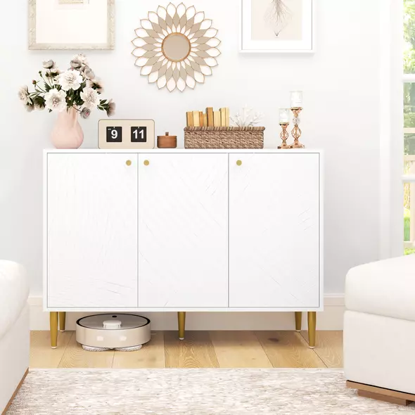 HOMCOM Elegant Two-Cupboard Sideboard - White/Gold-Tone - 2