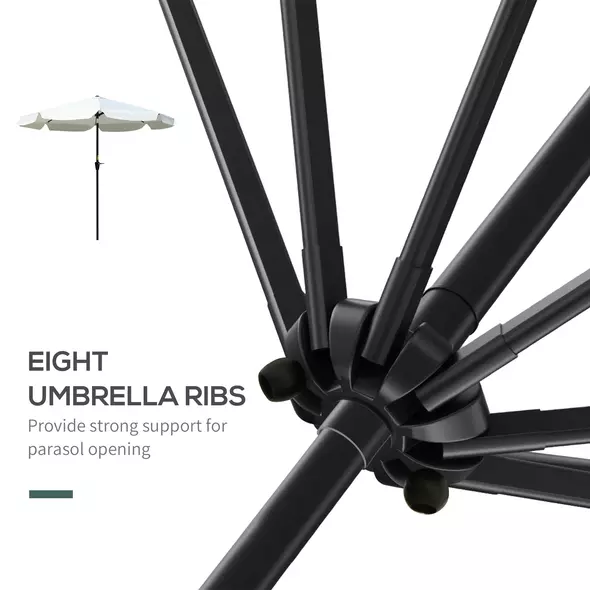 Outsunny 2.7m Patio Parasol Garden Umbrellas Outdoor Sun Shade Table Umbrella with Tilt, Crank, 8 Ribs, Ruffles, White - 7