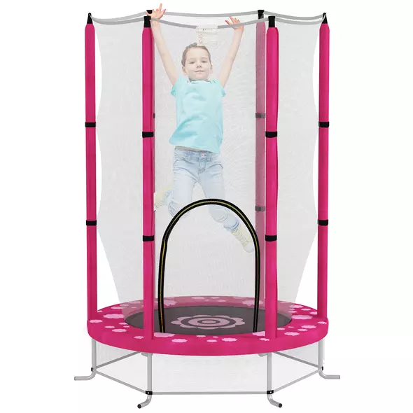 AIYAPLAY 4.6ft Toddler Trampoline w/ Safety Enclosure Net, for Indoor Outdoor Use, Ages 3-6 Years, Pink - 1