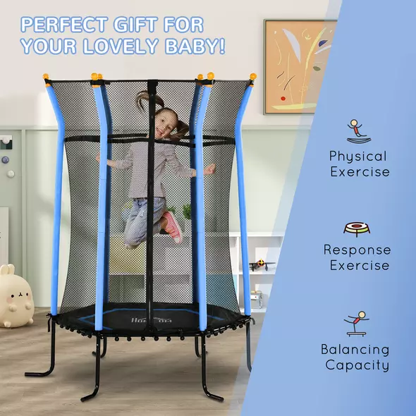 HOMCOM Kids Trampoline Mini Bouncer with Enclosure Safety Net For Ages 3-10 Years - Blue - 7