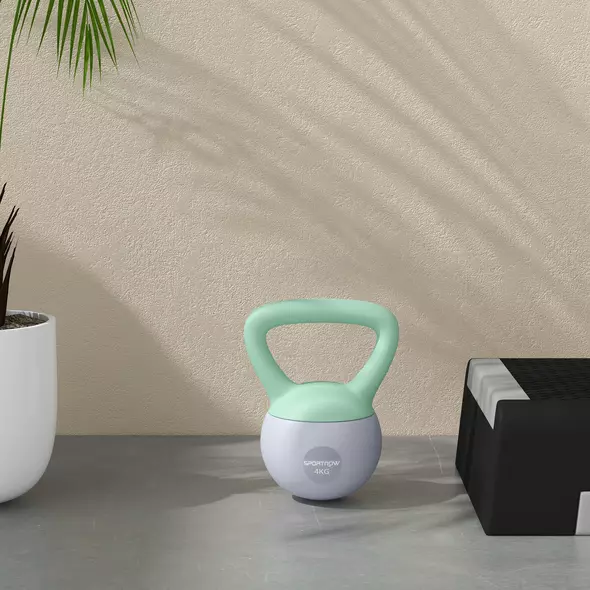 SPORTNOW 2 x 4kg Soft Kettlebell, Kettle Bell with Non-Slip Handle, for Home Gym, Strength Training, Cardio - Grey and Green - 7