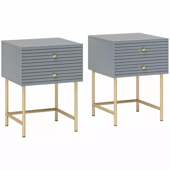 HOMCOM Set of Two Elegant Bedside Tables - Grey/Gold-Tone - 1