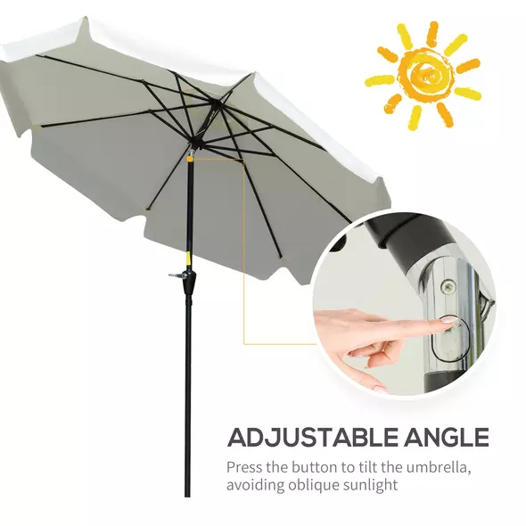 Outsunny 2.7m Patio Parasol Garden Umbrellas Outdoor Sun Shade Table Umbrella with Tilt, Crank, 8 Ribs, Ruffles, White - 4