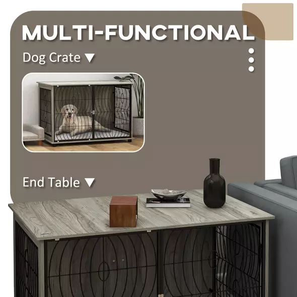 PawHut 46.46'' Dog Crate Furniture End Table w/ Plush Washable Cushion, Lockable Door, for Extra Large Dogs - 5