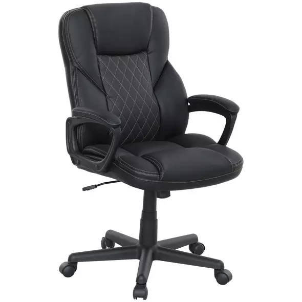 HOMCOM High Back Executive Office Chair, PU Leather Swivel Desk Chair with Tilt Function, Armrests and Adjustable Height for Home Office, Black - 1