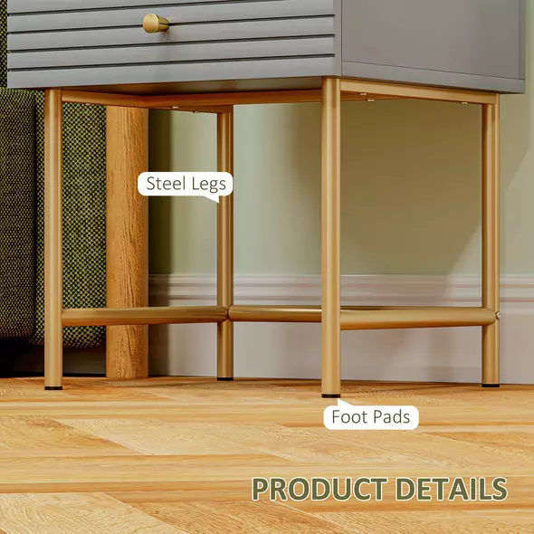 HOMCOM Set of Two Elegant Bedside Tables - Grey/Gold-Tone - 6