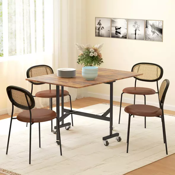 HOMCOM Six-Seater Drop-Leaf Dining Table, with Wheels - Brown Wood-Effect - 2
