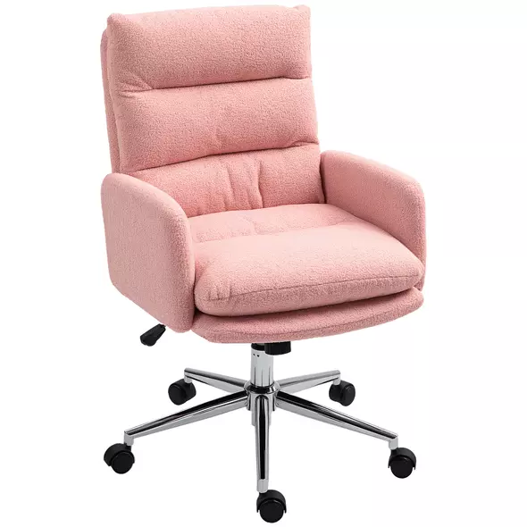 HOMCOM 91-99cm Sherpa Fleece Office Chair - Pink - 1