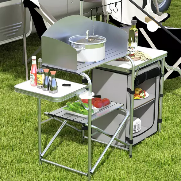 Outsunny Multi-Feature Folding Camping Kitchen, with Wind Shield - 8