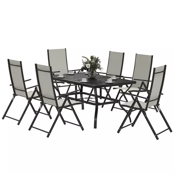 Outsunny Seven-Piece Steel Outdoor Dining Set, with Parasol Hole - Khaki - 1