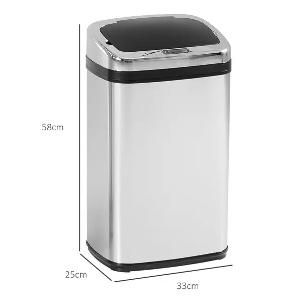 HOMCOM 30L Stainless Steel Motion Sensor Lid Bin - Silver Tone - 3