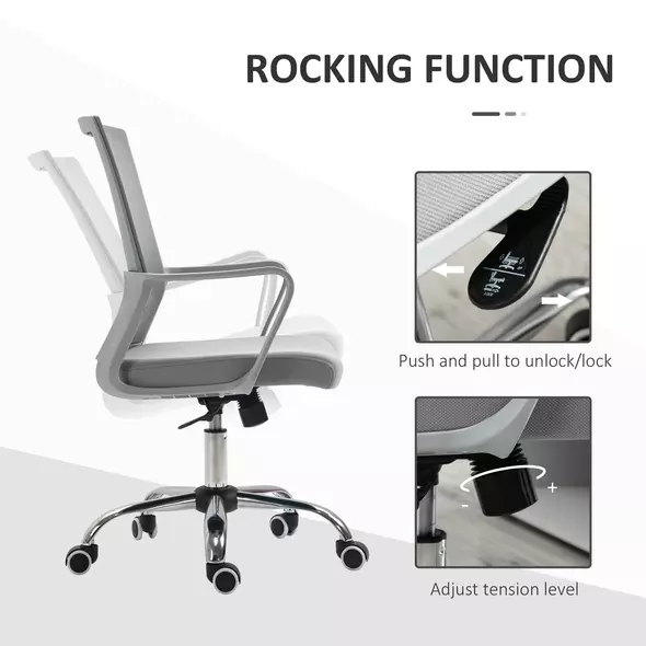Vinsetto Ergonomic Desk Chair Mesh Office Chair with Adjustable Height Armrest and 360° Swivel Castor Wheels Grey - 5