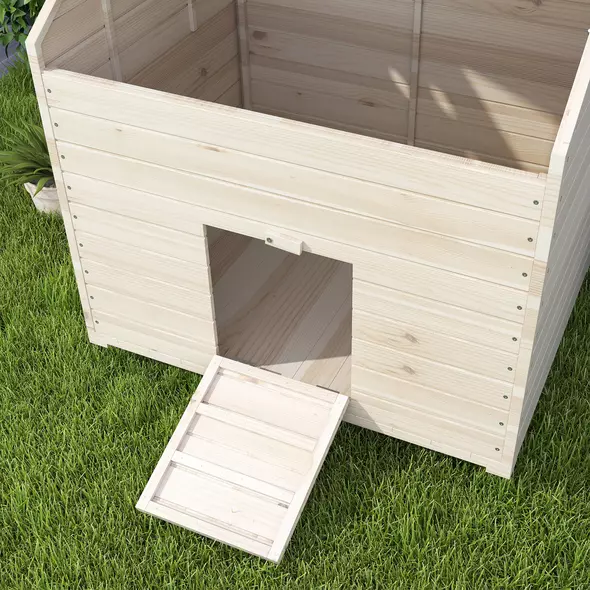PawHut Wooden Duck House Poultry Coop for 2-4 Ducks with Openable Roof Raised Feet Air Holes Natural - 9
