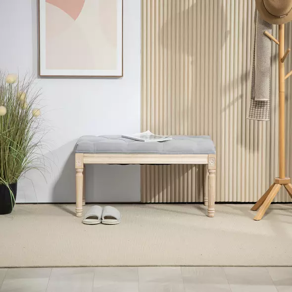 HOMCOM Vintage Wooden Bed End Bench - Light Grey - 8