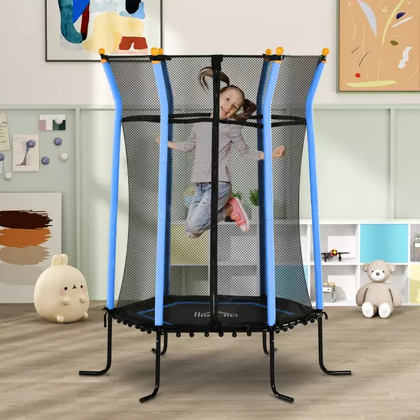 HOMCOM Kids Trampoline Mini Bouncer with Enclosure Safety Net For Ages 3-10 Years - Blue - 2